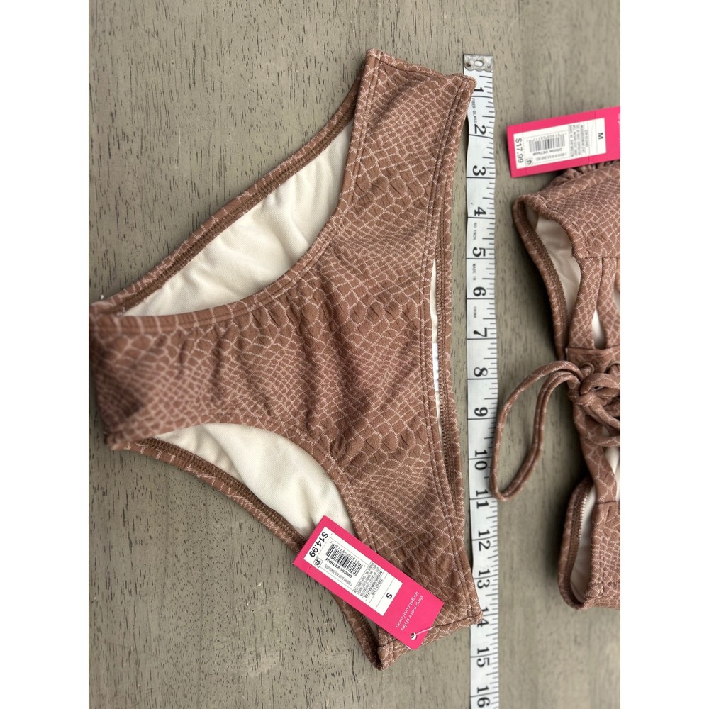 Xhilaration Snakeskin Bikini Set Mushroom Brown Y2K Animal Print NWT M/S - Picture 4 of 9